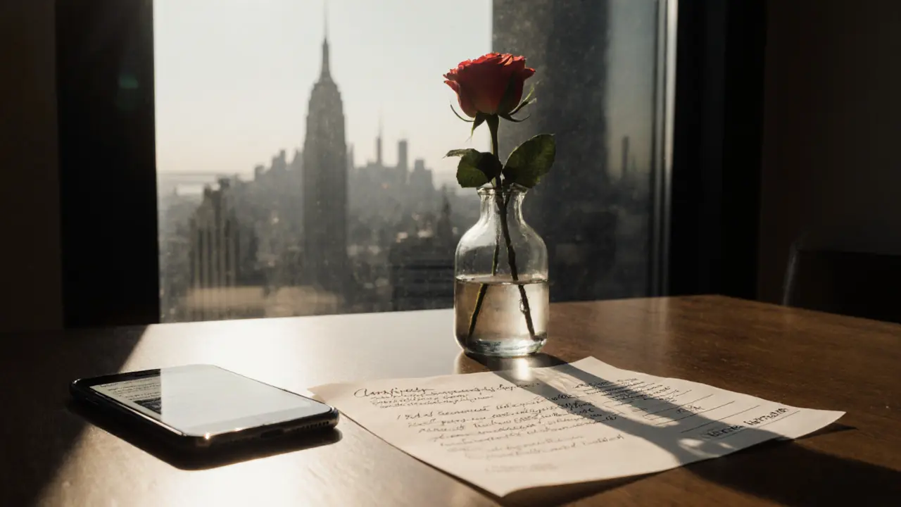 A desk with a booking confirmation, payment receipt, and a rose, symbolizing trust and clarity.