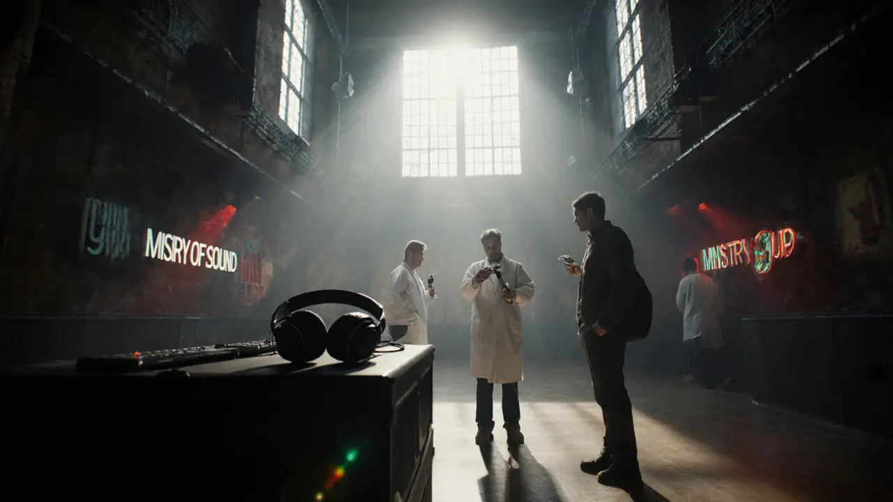 Daytime view of Ministry of Sound&#039;s dancefloor with engineers calibrating speakers.