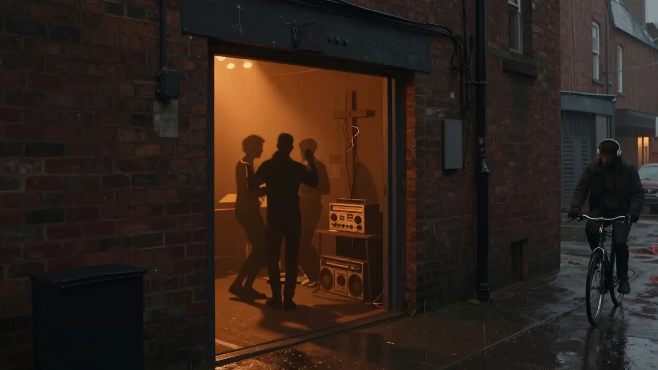 Dim doorway of The Cross in Dalston, people dancing inside with no visible sign.