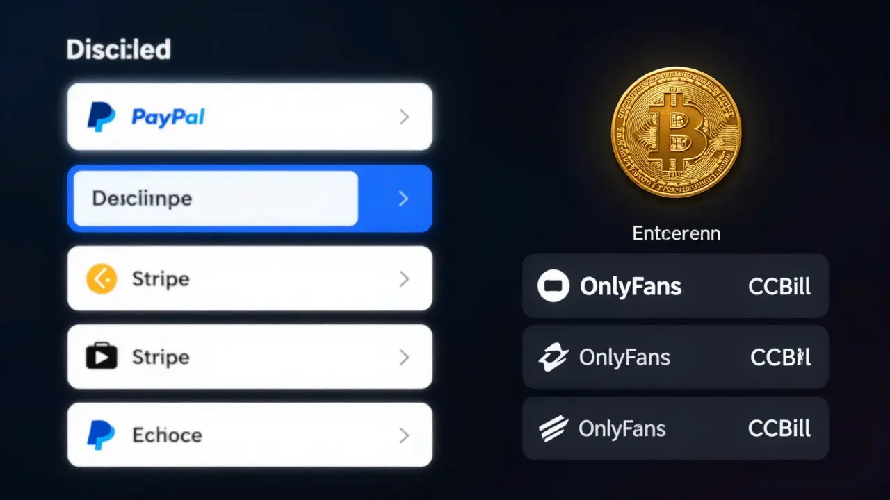A split-screen showing declined bank transactions and crypto wallet balances.